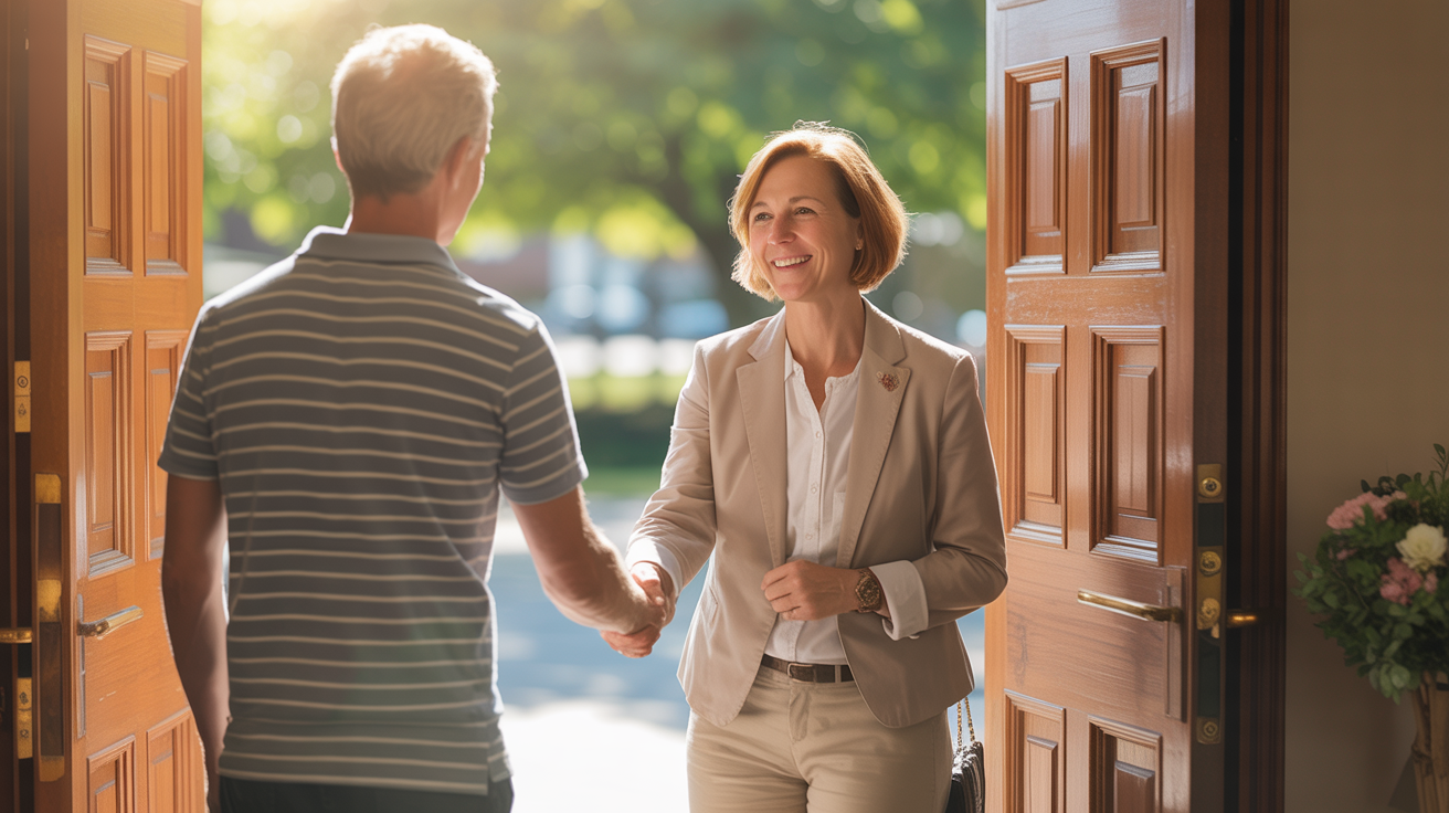 Church greeter welcoming visitors