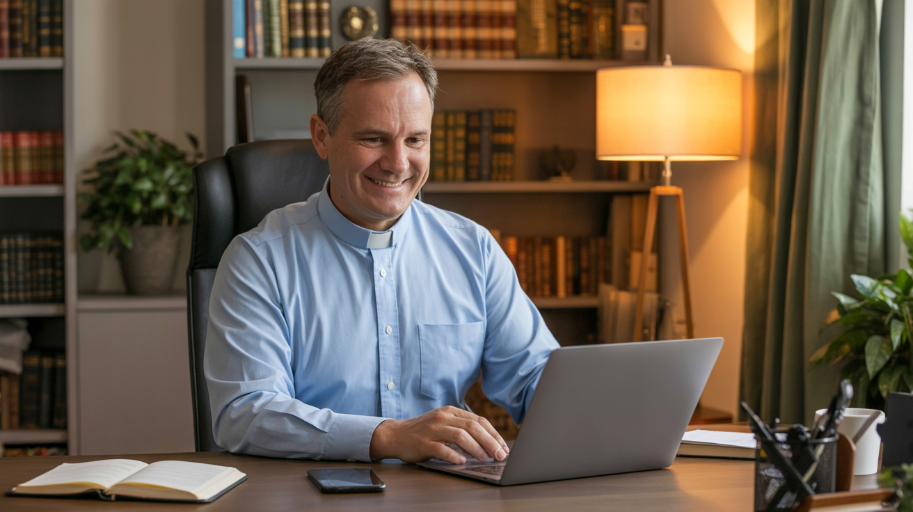 Pastor working at desk